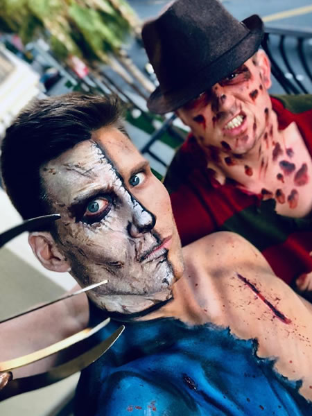 teen girl with a monster face painting for halloween in LA